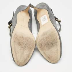 Manolo Blahnik Grey Suede Reata Peep Toe Pumps Size 40.5