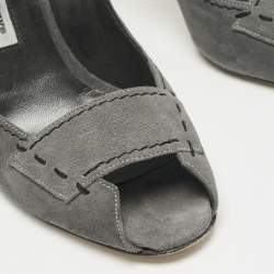 Manolo Blahnik Grey Suede Reata Peep Toe Pumps Size 40.5