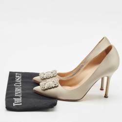 Manolo Blahnik Grey Lurex Fabric Hangisi Pumps Size 38.5