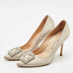 Manolo Blahnik Grey Lurex Fabric Hangisi Pumps Size 38.5