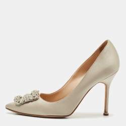 Manolo Blahnik Grey Lurex Fabric Hangisi Pumps Size 38.5