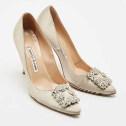 Manolo Blahnik Grey Lurex Fabric Hangisi Pumps Size 38.5