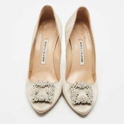 Manolo Blahnik Grey Lurex Fabric Hangisi Pumps Size 38.5