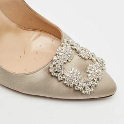 Manolo Blahnik Grey Lurex Fabric Hangisi Pumps Size 38.5