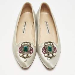 Manolo Blahnik Grey Satin Eufrasia Smoking Slippers Size 35