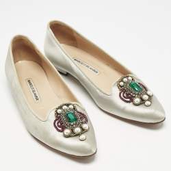 Manolo Blahnik Grey Satin Eufrasia Smoking Slippers Size 35