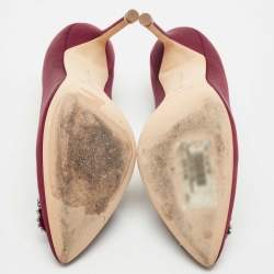 Manolo Blahnik Burgundy Satin Hangisi Pumps Size 38.5