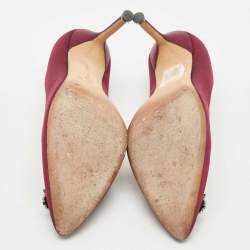 Manolo Blahnik Burgundy Satin Hangisi Pumps Size 39.5