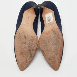 Manolo Blahnik Blue Satin Hangisi Embellished Pumps Size 39.5