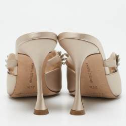 Manolo Blahnik Beige Satin Lutara Mules Size 36.5 
