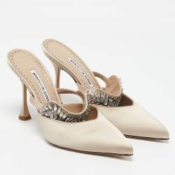 Manolo Blahnik Beige Satin Lutara Mules Size 36.5 