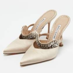 Manolo Blahnik Beige Satin Lutara Mules Size 36.5 