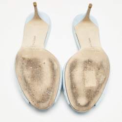 Manolo Blahnik Light Blue Suede Mumbimu Slide Sandals Size 38.5