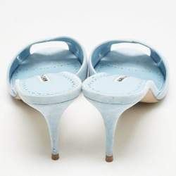 Manolo Blahnik Light Blue Suede Mumbimu Slide Sandals Size 38.5