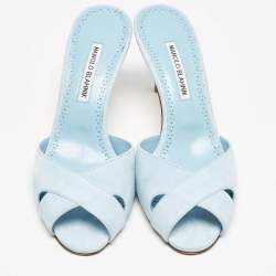 Manolo Blahnik Light Blue Suede Mumbimu Slide Sandals Size 38.5