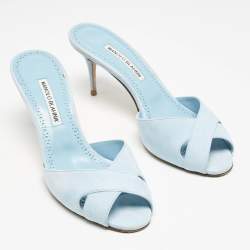 Manolo Blahnik Light Blue Suede Mumbimu Slide Sandals Size 38.5