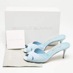 Manolo Blahnik Light Blue Suede Mumbimu Slide Sandals Size 38.5