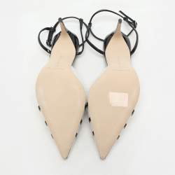 Manolo Blahnik White/Black Canvas and Patent Leather Ankle Strap Sandals Size 37