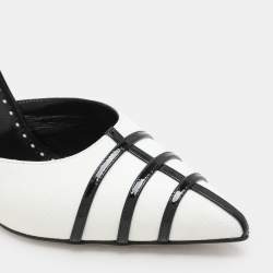 Manolo Blahnik White/Black Canvas and Patent Leather Ankle Strap Sandals Size 37