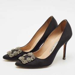 Manolo Blahnik Black Satin Hangisi Pumps Size 37