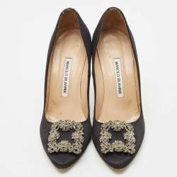 Manolo Blahnik Black Satin Hangisi Pumps Size 37