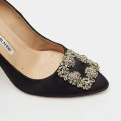 Manolo Blahnik Black Satin Hangisi Pumps Size 37