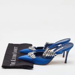 Manolo Blahnik Blue Satin Crystal Embellished Lurum Pointed Toe Mules Size 40