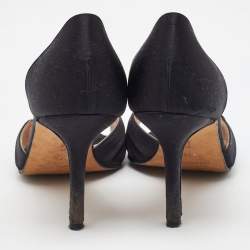 Pre Owned Manolo Blahnik Black Satin Pleated Sedaraby D'orsay Pumps Size 37.5