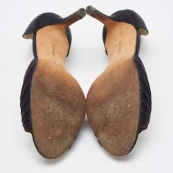 Pre Owned Manolo Blahnik Black Satin Pleated Sedaraby D'orsay Pumps Size 37.5