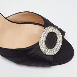 Pre Owned Manolo Blahnik Black Satin Pleated Sedaraby D'orsay Pumps Size 37.5