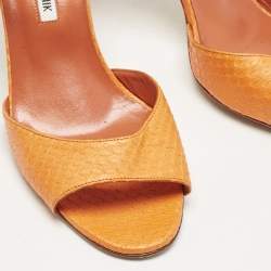 Manolo Blahnik Orange Snakeskin Embossed Leather Ankle Strap Sandals Size 38