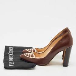 Pre Owned Manolo Blahnik Brown Leather Round Toe Pumps Size 38.5