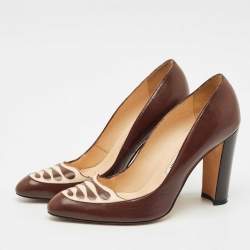 Pre Owned Manolo Blahnik Brown Leather Round Toe Pumps Size 38.5