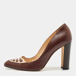 Pre Owned Manolo Blahnik Brown Leather Round Toe Pumps Size 38.5