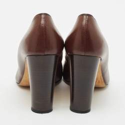 Pre Owned Manolo Blahnik Brown Leather Round Toe Pumps Size 38.5
