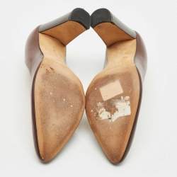 Pre Owned Manolo Blahnik Brown Leather Round Toe Pumps Size 38.5