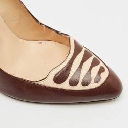 Pre Owned Manolo Blahnik Brown Leather Round Toe Pumps Size 38.5