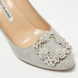 Manolo Blahnik Silver Lurex Fabric Hangisi Pumps Size 37.5