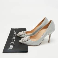Manolo Blahnik Silver Lurex Fabric Hangisi Pumps Size 37.5