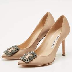 Manolo Blahnik Bronze Satin Hangisi Pumps Size 35.5