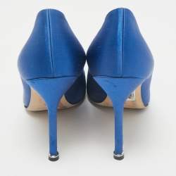 Manolo Blahnik Blue Satin Hangisi Crystal Embellished Pointed Toe Pumps Size 39.5