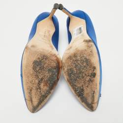Manolo Blahnik Blue Satin Hangisi Crystal Embellished Pointed Toe Pumps Size 39.5