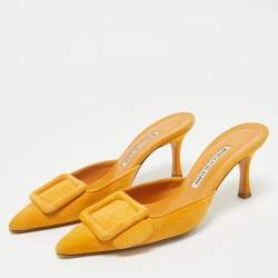 Manolo Blahnik Mustard Suede Maysale Mules Size 36.5