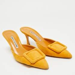 Manolo Blahnik Mustard Suede Maysale Mules Size 36.5