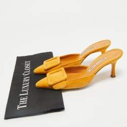 Manolo Blahnik Mustard Suede Maysale Mules Size 36.5