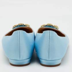 Manolo Blahnik Light Blue Satin Hangisi Ballet Flats Size 39