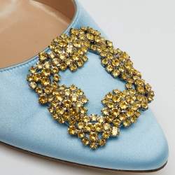 Manolo Blahnik Light Blue Satin Hangisi Ballet Flats Size 39