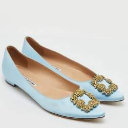 Manolo Blahnik Light Blue Satin Hangisi Ballet Flats Size 39