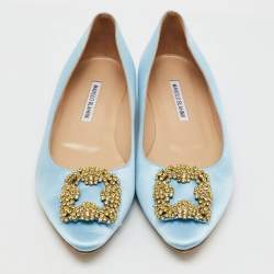 Manolo Blahnik Light Blue Satin Hangisi Ballet Flats Size 39