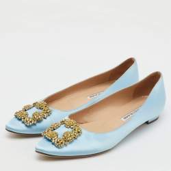 Manolo Blahnik Light Blue Satin Hangisi Ballet Flats Size 39